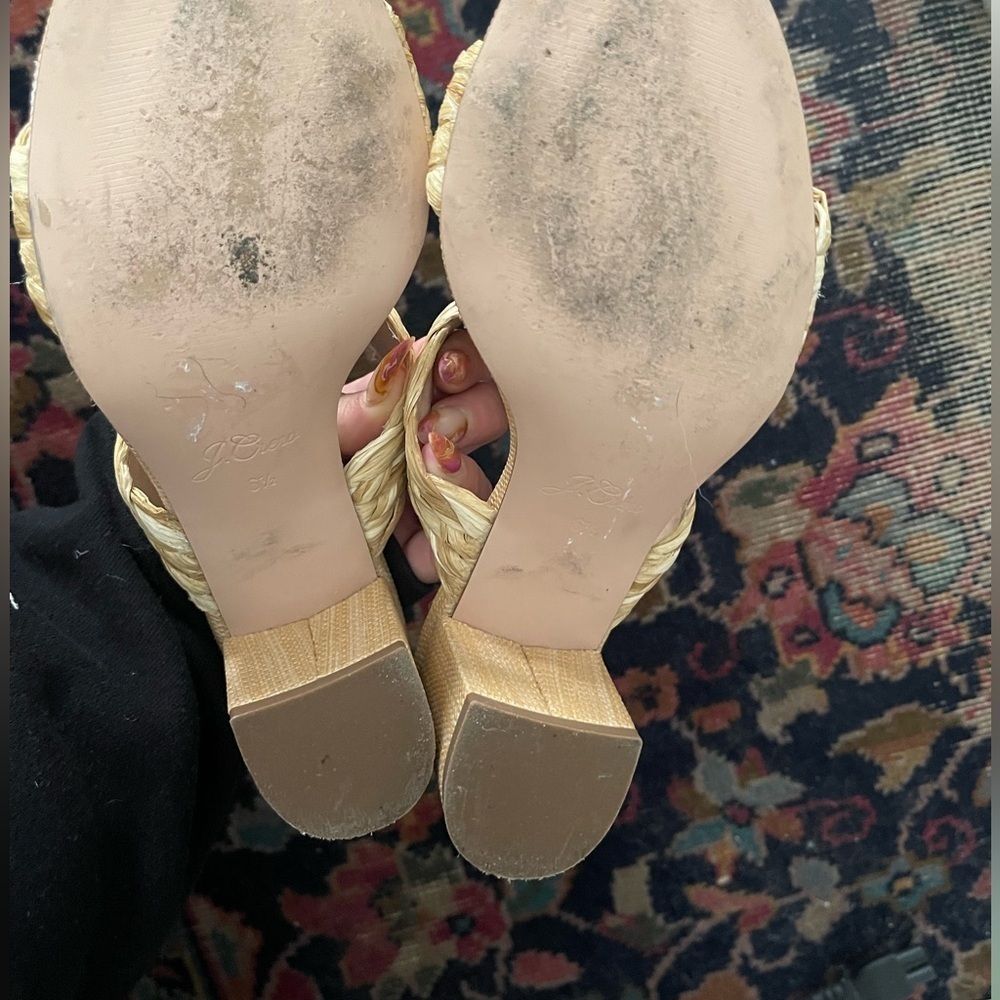 J.Crew Lucie woven braided-strap sandals raffia-inspired, 3” heel worn sz 6.5 - Picture 5 of 11